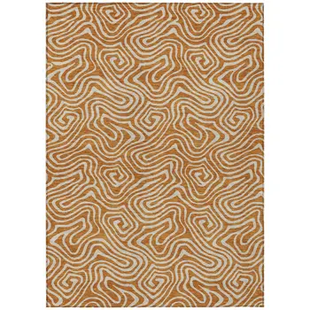 9' X 12' Copper And Beige Abstract Washable Indoor Outdoor Area Rug