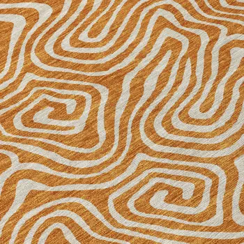 9' X 12' Copper And Beige Abstract Washable Indoor Outdoor Area Rug