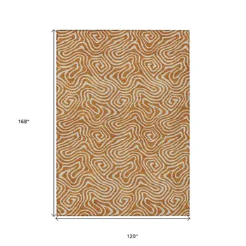10' X 14' Copper And Beige Abstract Washable Indoor Outdoor Area Rug