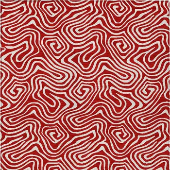 3' X 5' Red And Ivory Abstract Washable Indoor Outdoor Area Rug