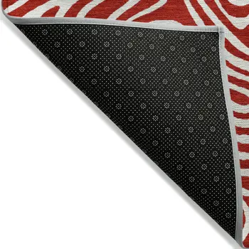 3' X 5' Red And Ivory Abstract Washable Indoor Outdoor Area Rug