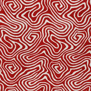 3' X 5' Red And Ivory Abstract Washable Indoor Outdoor Area Rug