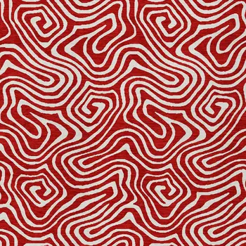 9' X 12' Red And Ivory Abstract Washable Indoor Outdoor Area Rug
