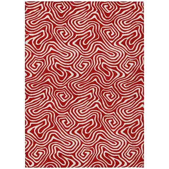 10' X 14' Red And Ivory Abstract Washable Indoor Outdoor Area Rug