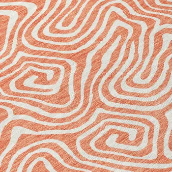 3' X 5' Salmon And Ivory Abstract Washable Indoor Outdoor Area Rug