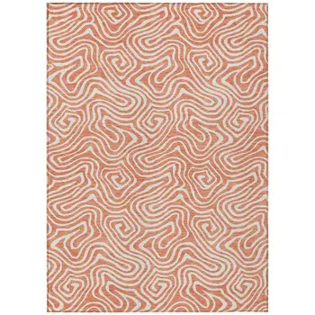 5' X 8' Salmon And Ivory Abstract Washable Indoor Outdoor Area Rug