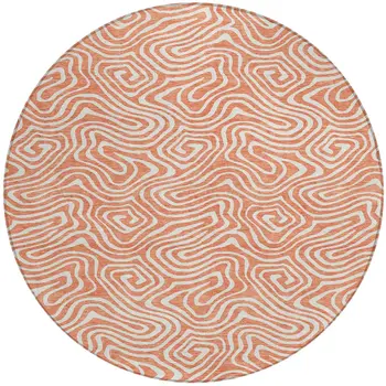 8' Salmon And Ivory Round Abstract Washable Indoor Outdoor Area Rug