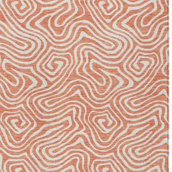 9' X 12' Salmon And Ivory Abstract Washable Indoor Outdoor Area Rug