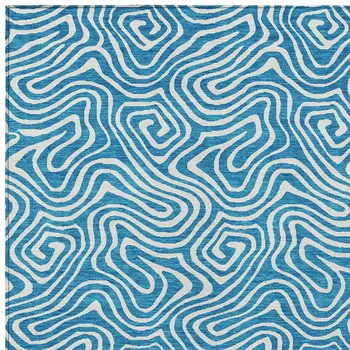 3' X 5' Teal Blue And Ivory Abstract Washable Indoor Outdoor Area Rug