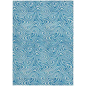 5' X 8' Teal Blue And Ivory Abstract Washable Indoor Outdoor Area Rug