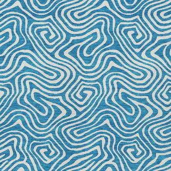 5' X 8' Teal Blue And Ivory Abstract Washable Indoor Outdoor Area Rug
