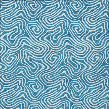 9' X 12' Teal Blue And Ivory Abstract Washable Indoor Outdoor Area Rug