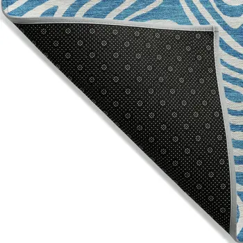 9' X 12' Teal Blue And Ivory Abstract Washable Indoor Outdoor Area Rug