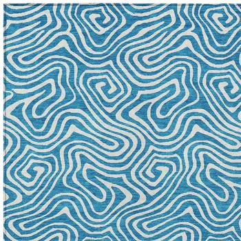 10' X 14' Teal Blue And Ivory Abstract Washable Indoor Outdoor Area Rug