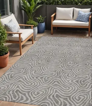 5' X 8' Taupe And Gray Abstract Washable Indoor Outdoor Area Rug