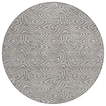 8' Taupe And Gray Round Abstract Washable Indoor Outdoor Area Rug