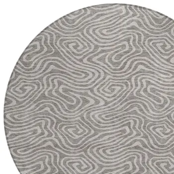 8' Taupe And Gray Round Abstract Washable Indoor Outdoor Area Rug