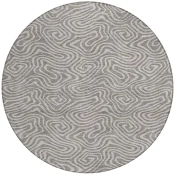 8' Taupe And Gray Round Abstract Washable Indoor Outdoor Area Rug