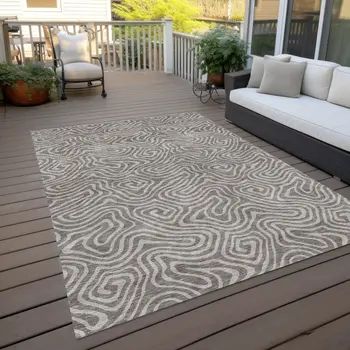 8' X 10' Taupe And Gray Abstract Washable Indoor Outdoor Area Rug