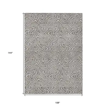 9' X 12' Taupe And Gray Abstract Washable Indoor Outdoor Area Rug
