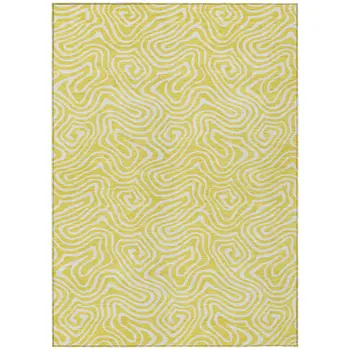 3' X 5' Yellow And Ivory Abstract Washable Indoor Outdoor Area Rug