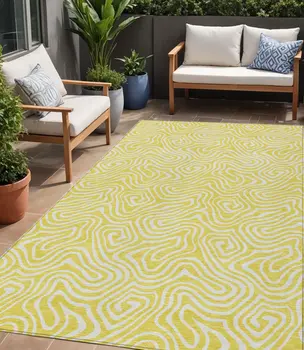 5' X 8' Yellow And Ivory Abstract Washable Indoor Outdoor Area Rug