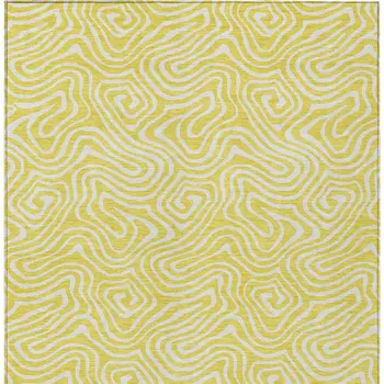 5' X 8' Yellow And Ivory Abstract Washable Indoor Outdoor Area Rug