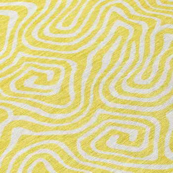 5' X 8' Yellow And Ivory Abstract Washable Indoor Outdoor Area Rug