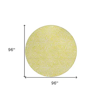 8' Yellow And Ivory Round Abstract Washable Indoor Outdoor Area Rug