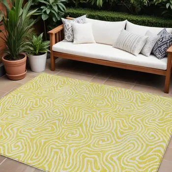 8' X 10' Yellow And Ivory Abstract Washable Indoor Outdoor Area Rug