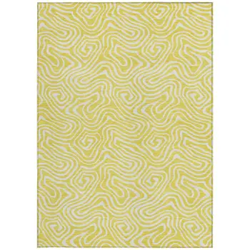 10' X 14' Yellow And Ivory Abstract Washable Indoor Outdoor Area Rug