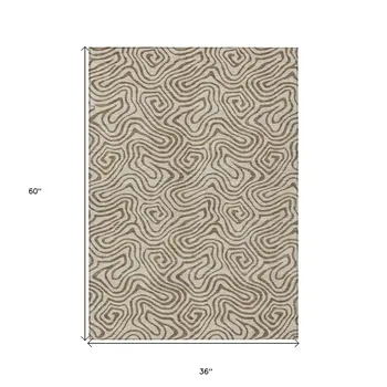 3' X 5' Beige And Brown Abstract Washable Indoor Outdoor Area Rug