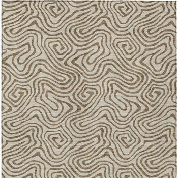 5' X 8' Beige And Brown Abstract Washable Indoor Outdoor Area Rug