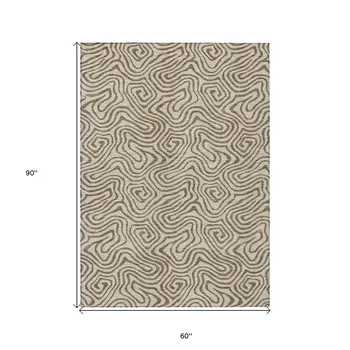 5' X 8' Beige And Brown Abstract Washable Indoor Outdoor Area Rug