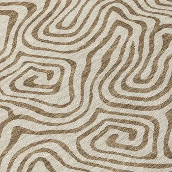 5' X 8' Beige And Brown Abstract Washable Indoor Outdoor Area Rug