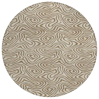 8' Beige And Brown Round Abstract Washable Indoor Outdoor Area Rug