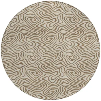 8' Beige And Brown Round Abstract Washable Indoor Outdoor Area Rug