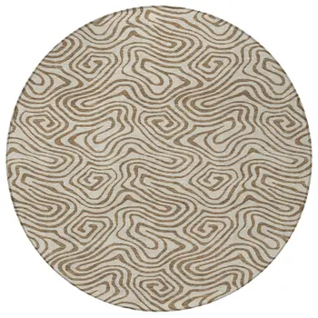 8' Beige And Brown Round Abstract Washable Indoor Outdoor Area Rug