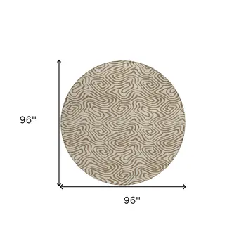 8' Beige And Brown Round Abstract Washable Indoor Outdoor Area Rug