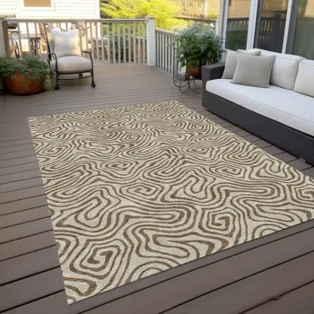 8' X 10' Beige And Brown Abstract Washable Indoor Outdoor Area Rug