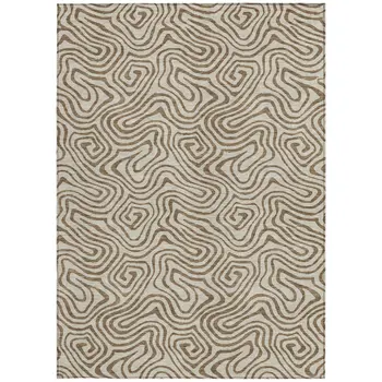 8' X 10' Beige And Brown Abstract Washable Indoor Outdoor Area Rug