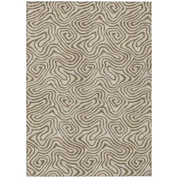 9' X 12' Beige And Brown Abstract Washable Indoor Outdoor Area Rug