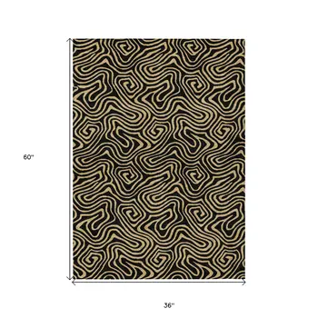 3' X 5' Black And Beige Abstract Washable Indoor Outdoor Area Rug