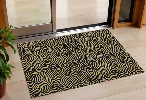 3' X 5' Black And Beige Abstract Washable Indoor Outdoor Area Rug