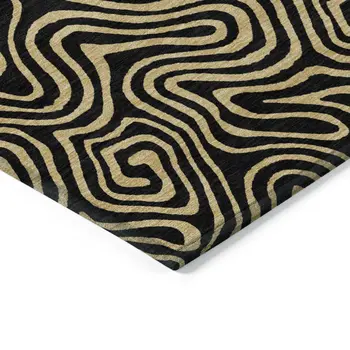 3' X 5' Black And Beige Abstract Washable Indoor Outdoor Area Rug