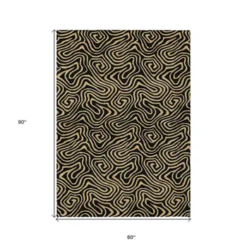 5' X 8' Black And Beige Abstract Washable Indoor Outdoor Area Rug