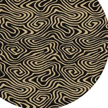 8' Black And Beige Round Abstract Washable Indoor Outdoor Area Rug