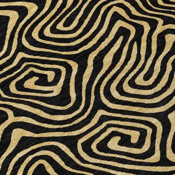 8' Black And Beige Round Abstract Washable Indoor Outdoor Area Rug