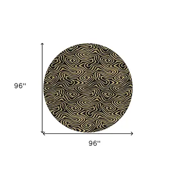 8' Black And Beige Round Abstract Washable Indoor Outdoor Area Rug