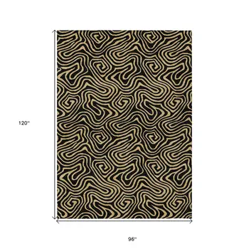 8' X 10' Black And Beige Abstract Washable Indoor Outdoor Area Rug